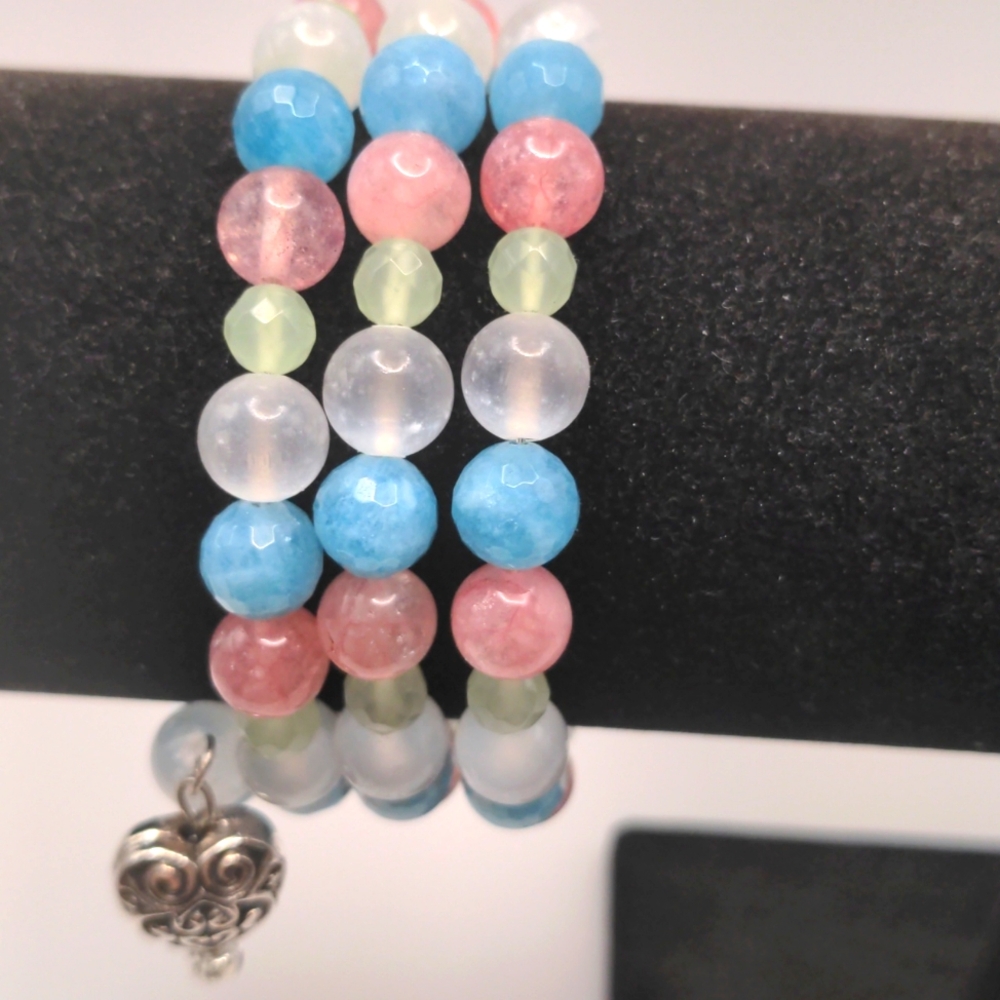 Wrap Multi gemstone Beaded Bracelet & Starfish Earrings Set, New, Fits All - Picture 5 of 8